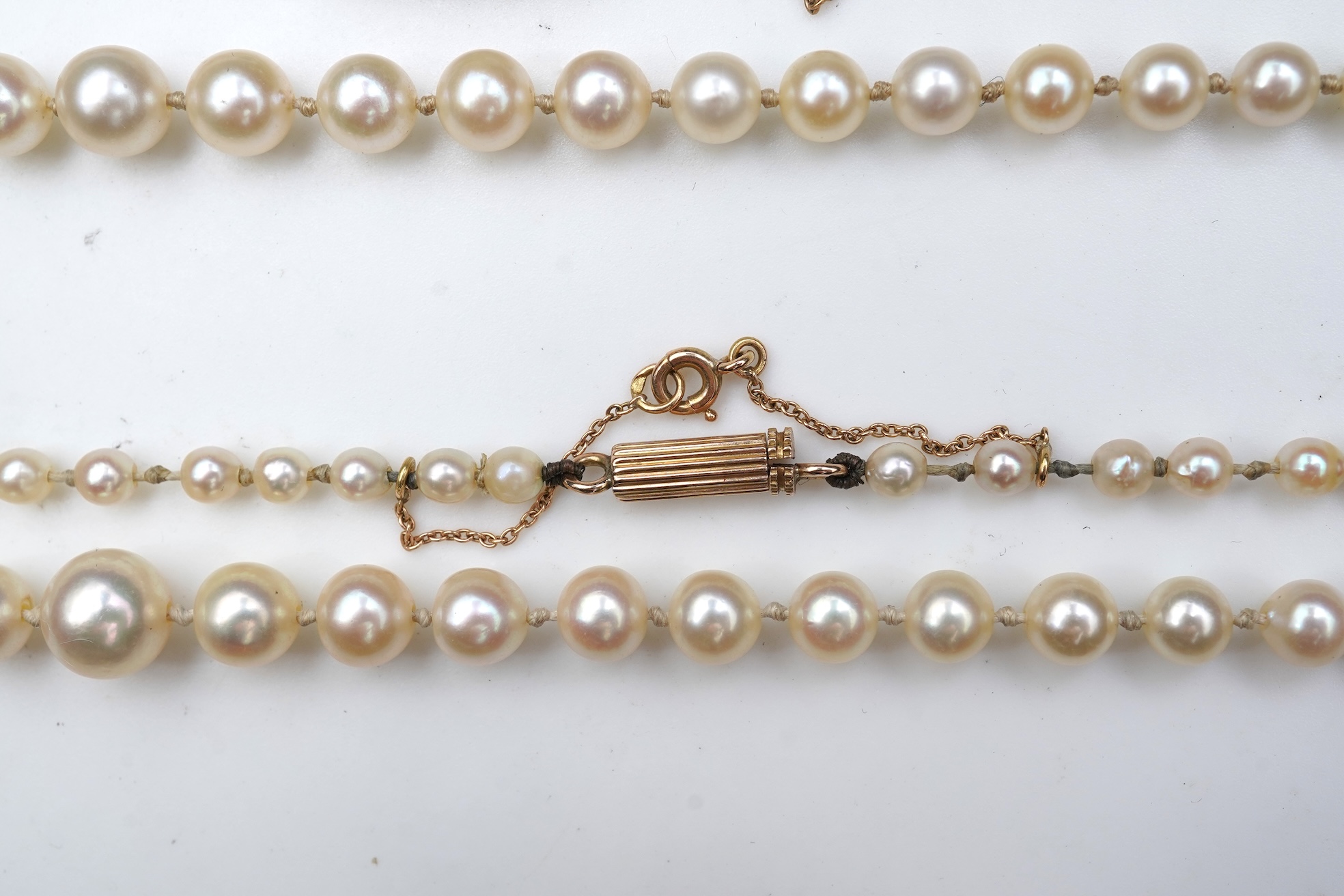 Two cultured pearl necklaces, mid 20th century